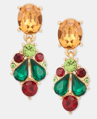Mistletoe Gold-Tone Glass Drop Earrings