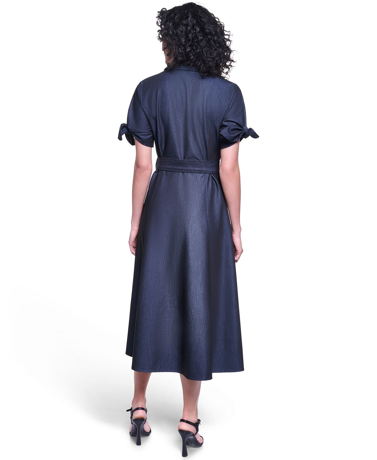 KARL LAGERFELD PARIS Women's Denim Belted Midi Shirt Dress view 4 — MAYCSS fashion products
