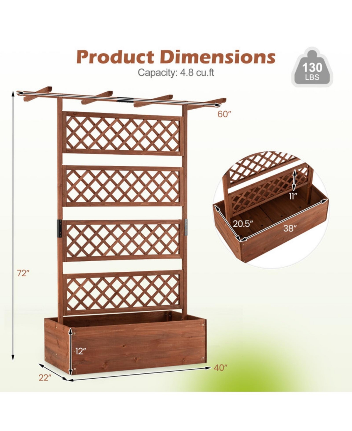 Gouun Wooden Planter Box with Lattice Trellis Raised Garden Bed Privacy Screen