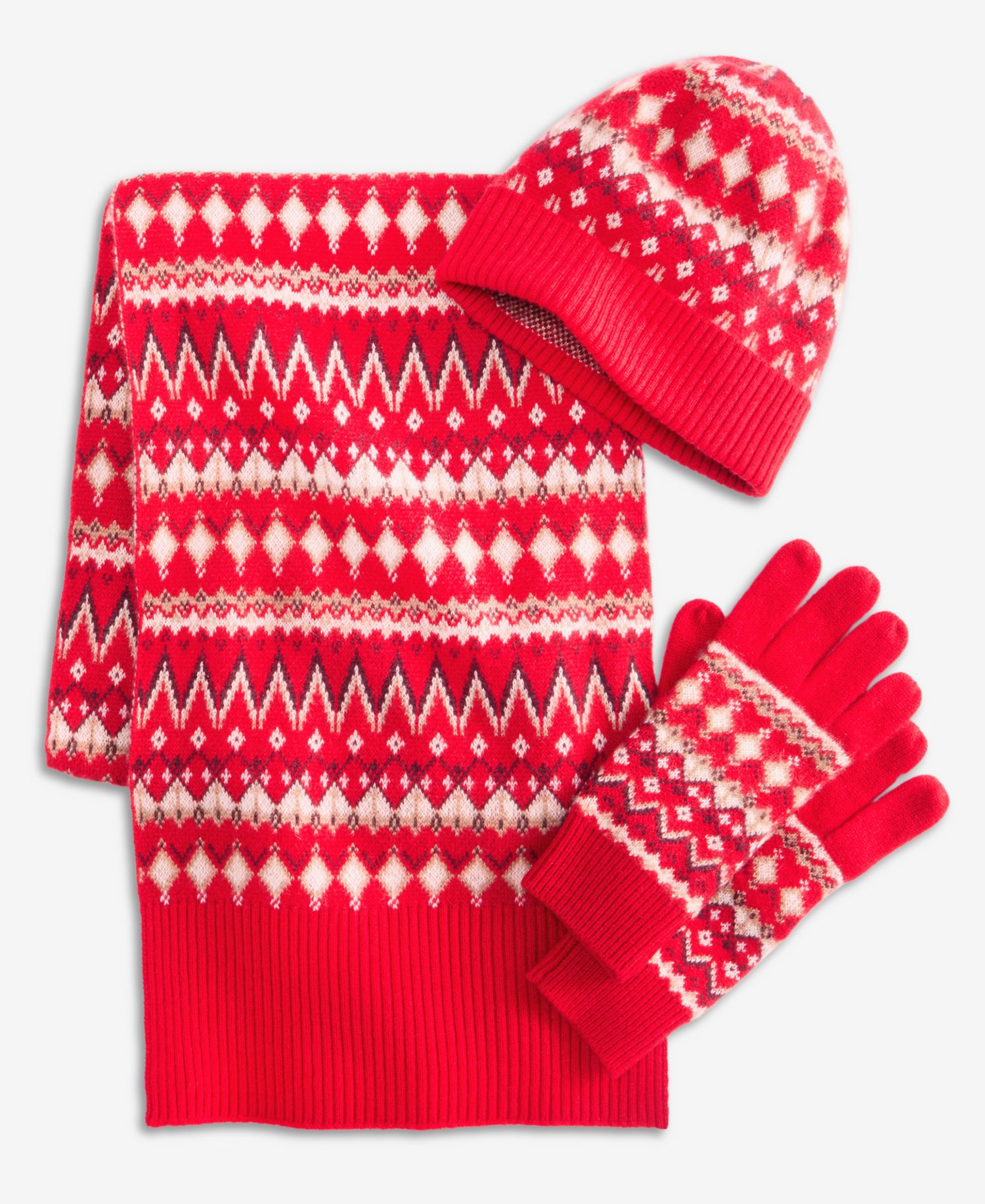 Cashmere Hat, Gloves & Scarf Fair Isle Boxed Gift Set
