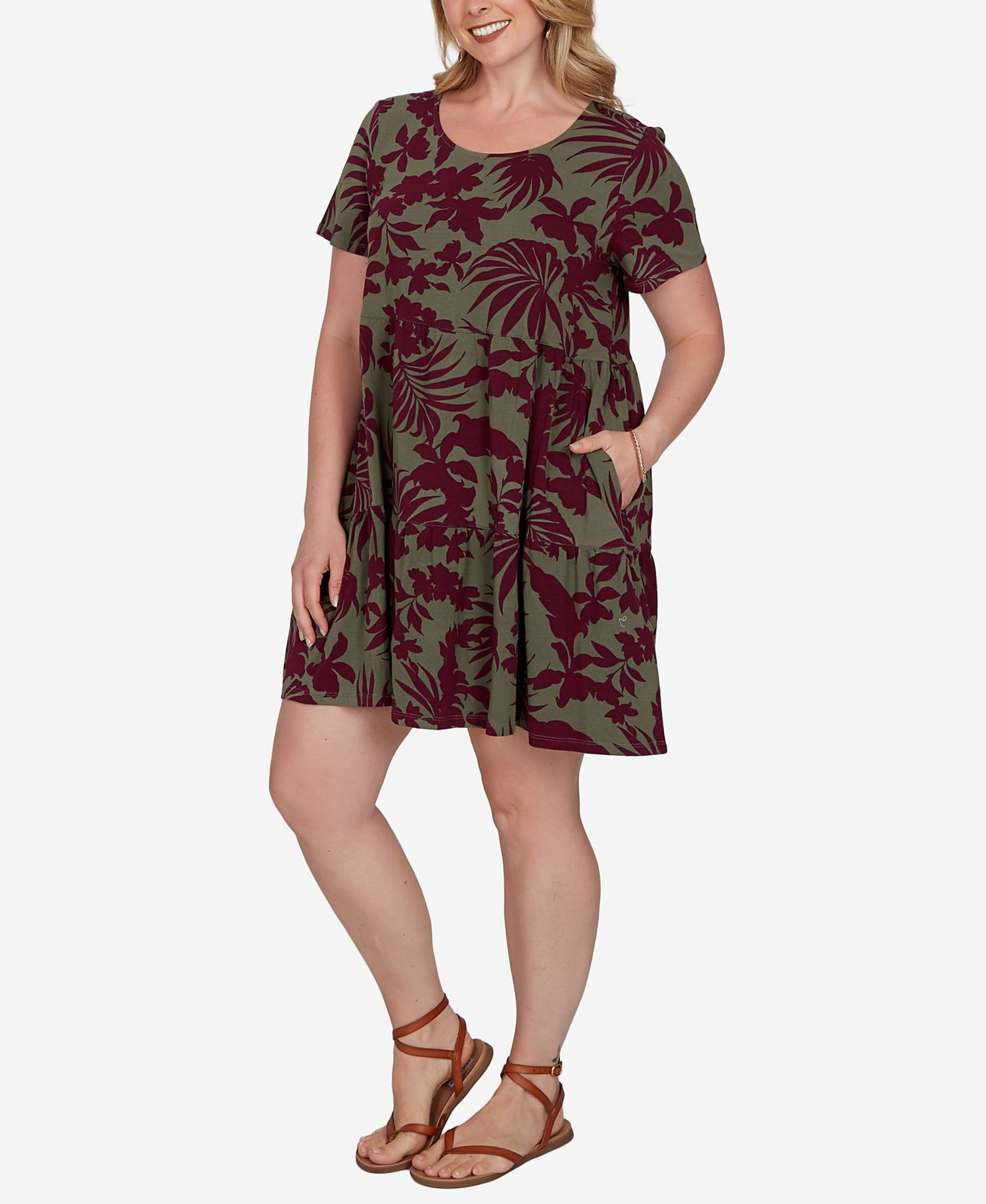 Plus Size Tropical Print Short-Sleeve Dress