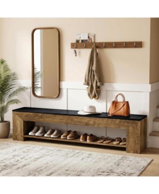 71-Inch Extra Long Entryway Bench with Shoe Storage, Farmhouse Shoe Bench with 2 Shelves, Wooden Indoor Seating
