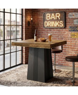 Square Bar Table, 35.4 Inch Height Bistro Pub Table with Fluted Hollow Base