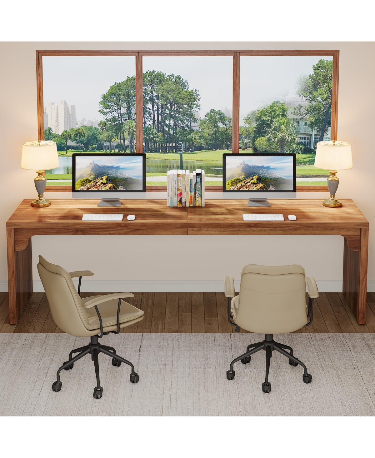 Tribesigns 78.7 Inches Long Computer Desk, Wooden Extra Writing Desk Double Workstation, 2 Person for Home Office