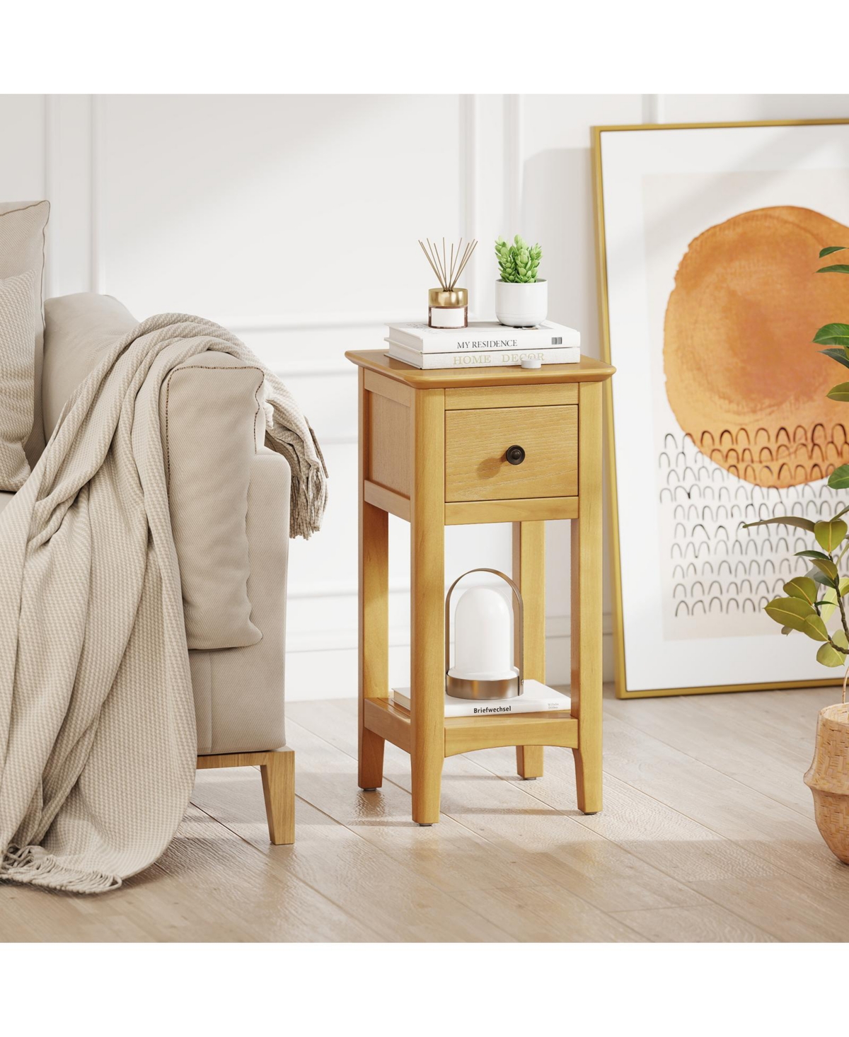 Gymax 2-Piece Nightstand 3-Tier Bedside Table with Open Storage Shelf and Narrow Side Table