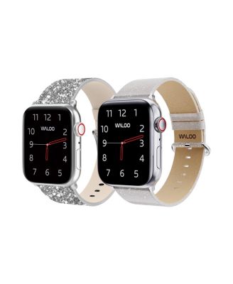 Waloo 2 Pack Leather Bling Shiny Brilliance Replacement Band for Apple Watch - Silver bling white brilliance 50$