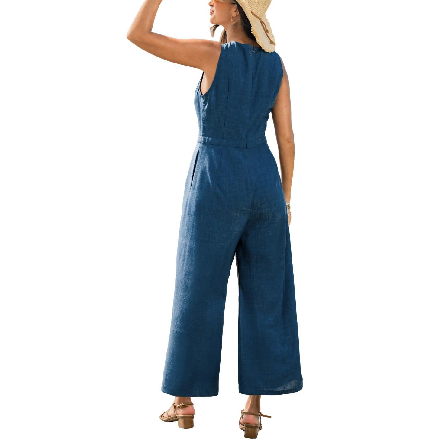 Женский комбинезон Cupshe Crew Neck Zip-Front Unlined Jumpsuit, цвет: Средний синий — фото 3