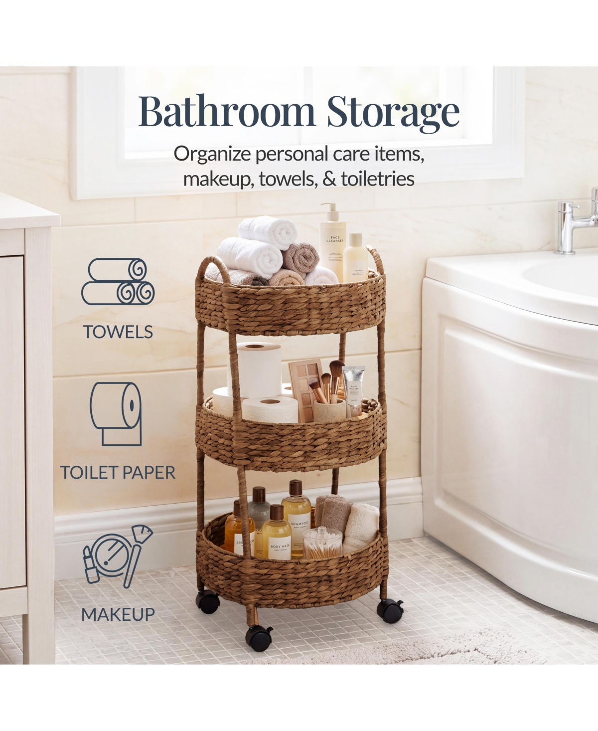 Best Choice Products 3-Tier Round Rolling Nursery Caddy w/Wheels, Utility Cart for Storage Organization