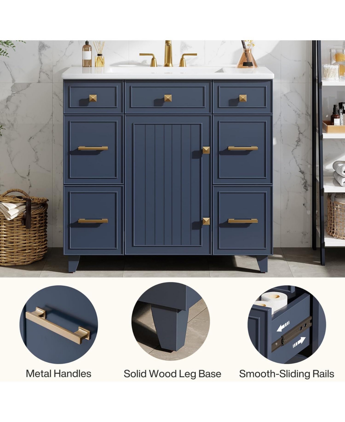 Tribesigns 36 Inch Bathroom Vanity with Sink, Modern Bathroom Cabinet with Soft-Closing Door and 4 Drawers, Adjustable Shelf, Solid Wood Frame