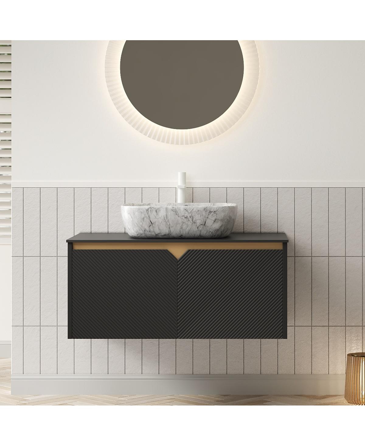Sillysis Wall Mounted Bathroom Vanity with Sintered Stone Top, Volakas Marble Pattern Sink, Soft Close Doors