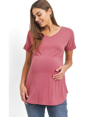Maternity Short Sleeve V Neck Top with Back Strap Detail