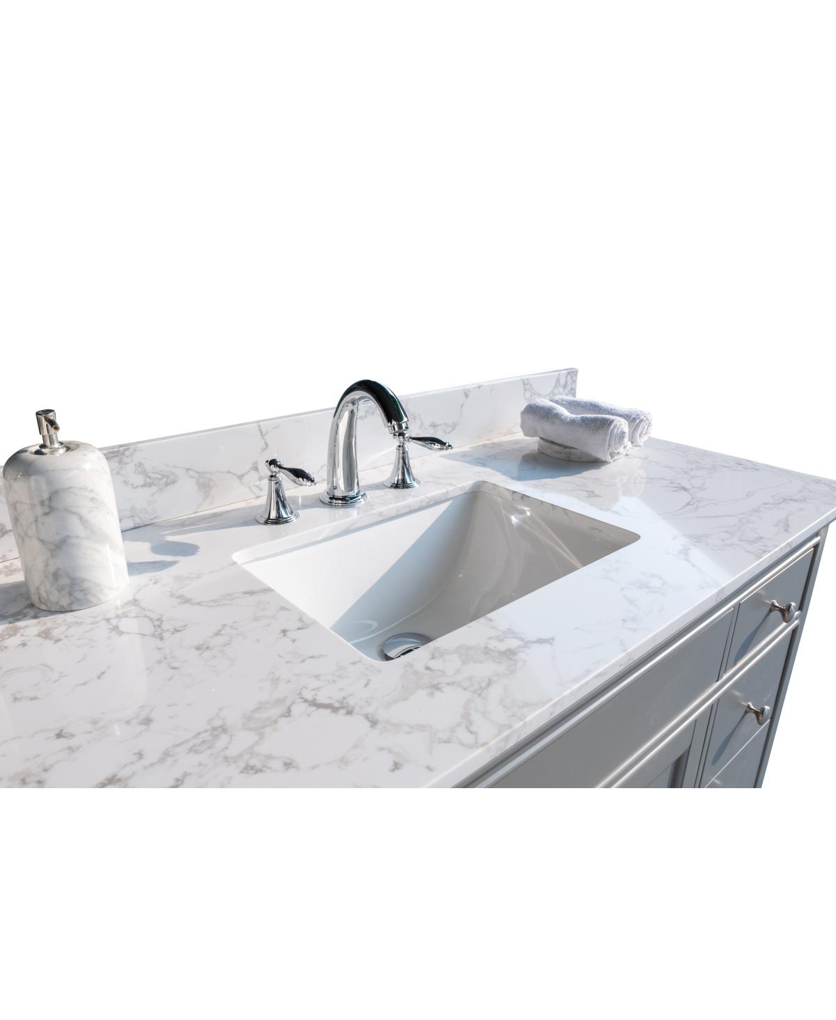 Sillysis 31/37/43 Inch Carrara Marble Stone Bathroom Vanity Top with Rectangular Undermount Sink and Backsplash