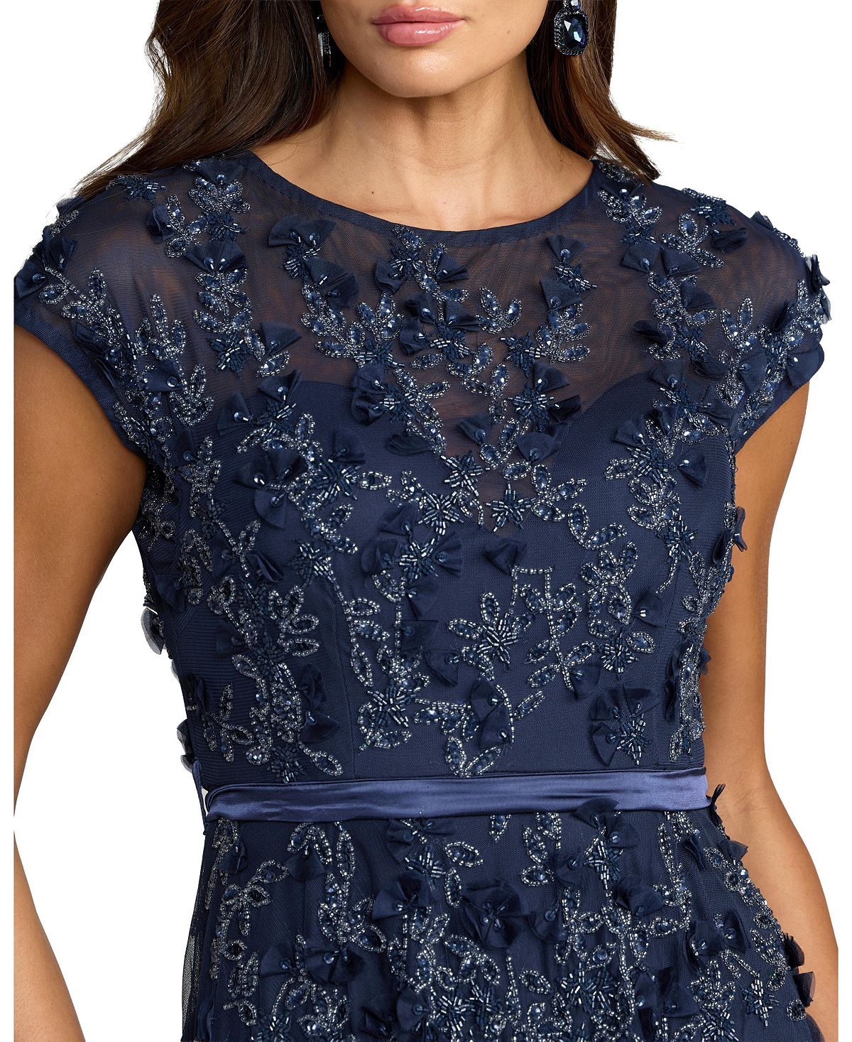 Mac Duggal Women's Floral Embellished Short Sleeve Mesh Gown view 3 — MAYCSS fashion products