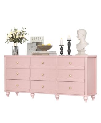 Wooden 9 Drawers Dresser Storage Cabinet with Scalloped Front