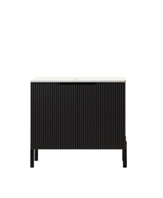 Bathroom Vanity without Basin, Sintered Stone Top, Soft Close Doors, Black Modern Scandinavian Storage Cabinet
