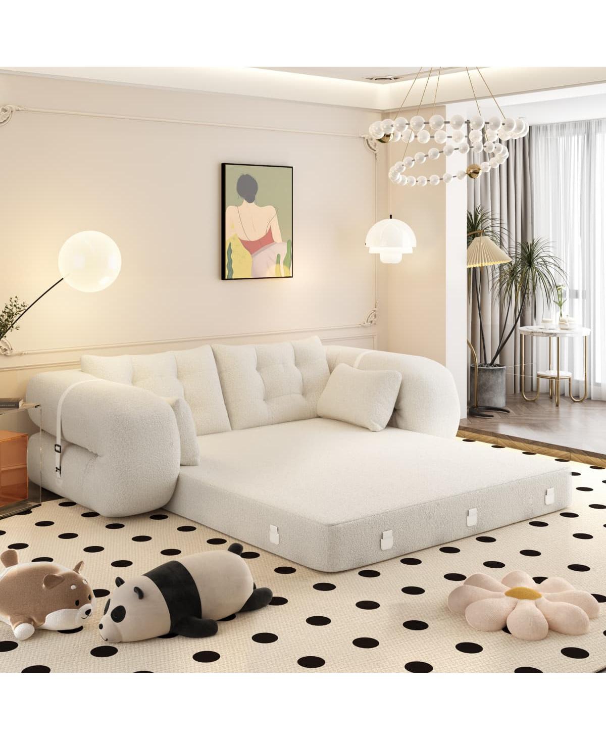 Maison Boucle 78.7'' Teddy 2-Seat 3-in-1 Sleeper Sofa, Foldable Foam Sofa Bed