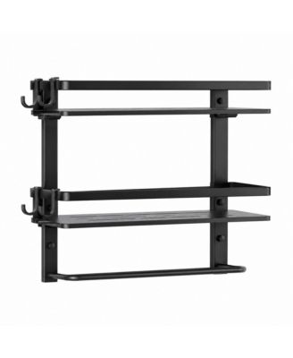15.7 Inch 2 Tier Wall Mounted Tempered Glass Bathroom Shelf Multifunctional Bathroom Storage Organizer With Towel Bar For Bathroom