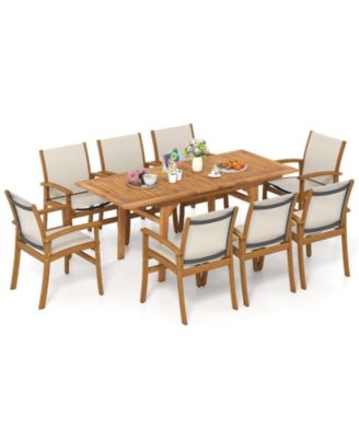 9-Piece Acacia Wood Expandable Patio Dining Set for 6 to 8