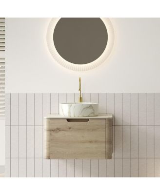 Wall Mounted Bathroom Vanity with Ceramic Round Basin, Sintered Stone Top, Soft Close Drawer, Available in 24 30 36 Inch, Pre-assembled