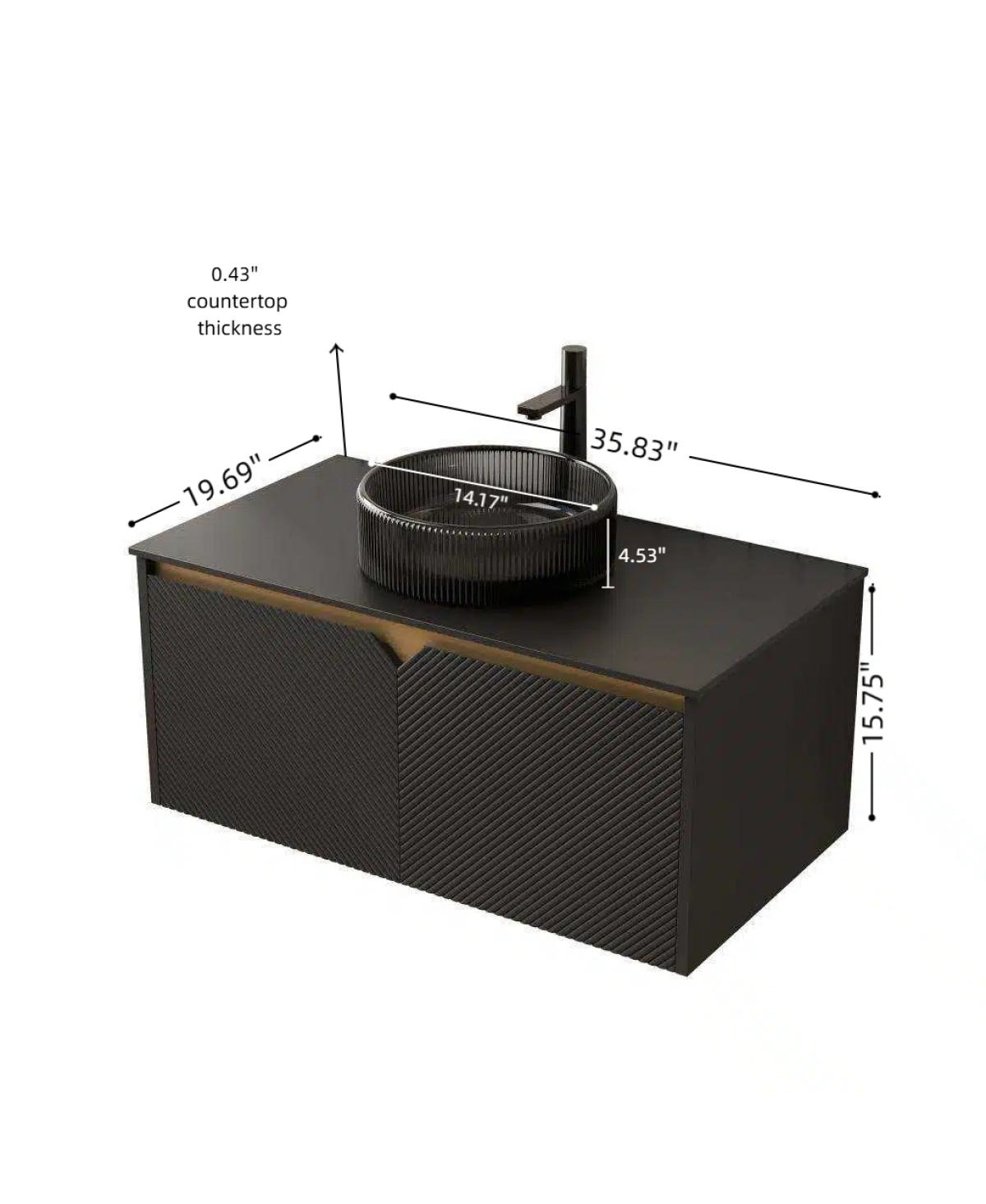 Sillysis Wall Mounted Bathroom Vanity with Glass Basin, Sintered Stone Top, Soft Close Door