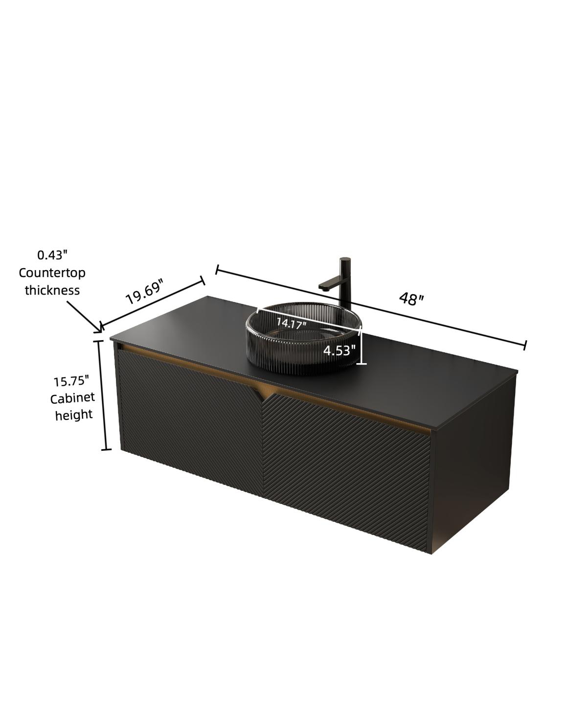 Sillysis Wall Mounted Bathroom Vanity with Glass Basin, Sintered Stone Top, Soft Close Door