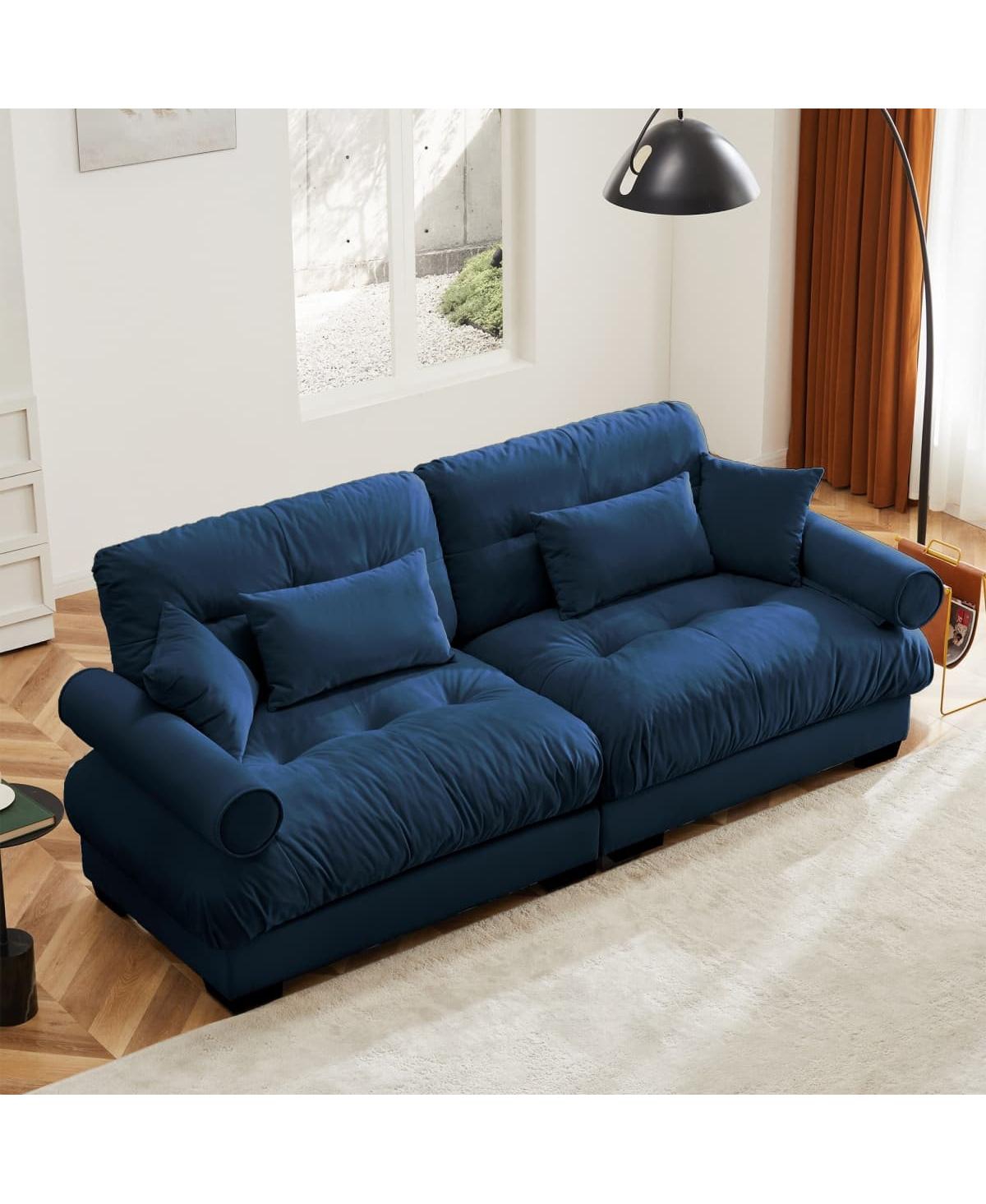 Maison Boucle 93.7'' Wide Velvet Loveseat Sofa, Modern 2 Seater Couch with Pillows