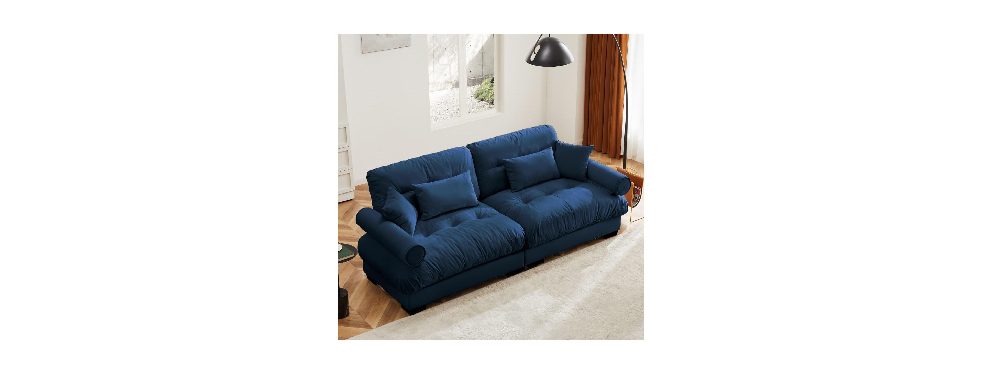 Maison Boucle 93.7'' Wide Velvet Loveseat Sofa, Modern 2 Seater Couch with Pillows