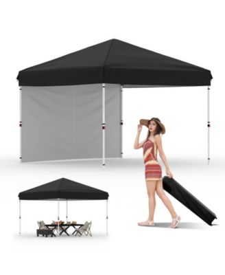 10x10 Pop Up Canopy Tent With 1 Sidewall, One-Button Setup, 3 Height Settings, Roller Bag, Sandbags, Multiple Colors