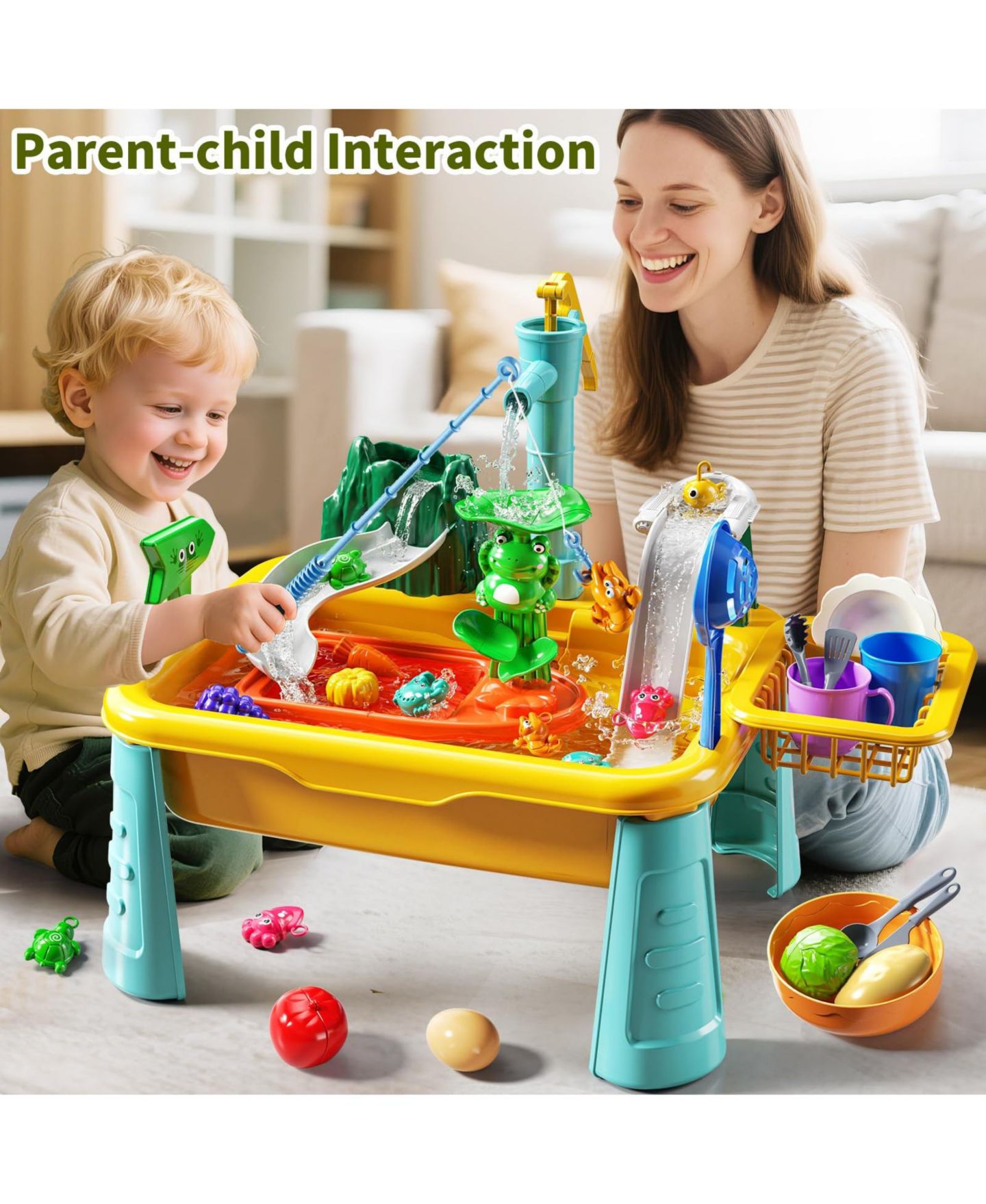 Детская игрушка GNUADZ Water Table with Kitchen Sink, Rotating Faucet & Fishing Rod, Ages 1+, цвет: Жёлтый — фото 3
