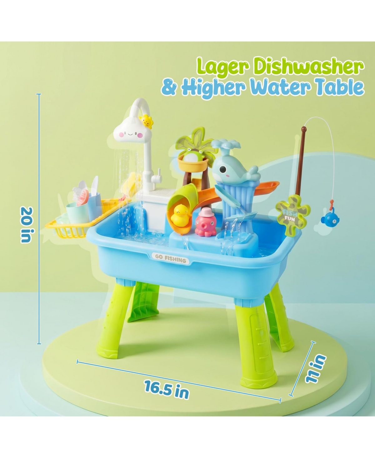 Gnuadz 4-in-1 Sand Water Table Electric Pump Outdoor Play Kitchen Sink Fishing Game