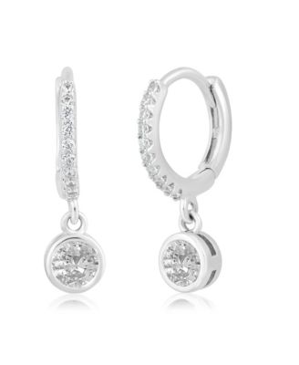 Round Bezel Birthstone Small CZ Charm Hoops