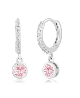 Round Bezel Birthstone Small CZ Charm Hoops