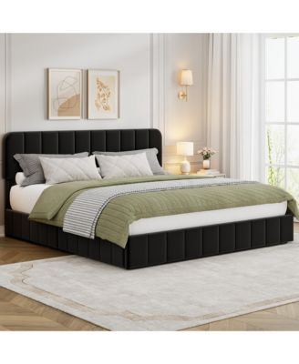 Velvet Upholstered Platform Bed with 4 Storage Drawers – Adjustable Headboard, No Box Spring Needed, Easy Assembly