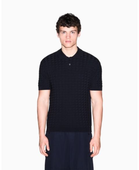 Мужское поло A|X Armani Exchange Viscose Grid Polo Shirt, цвет: Глубокий тёмно-синий
