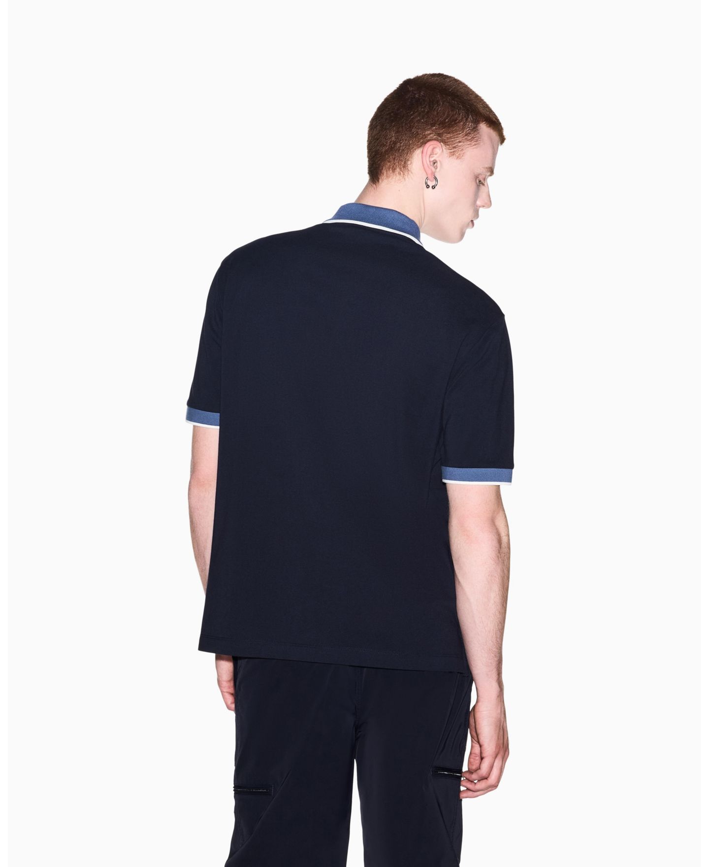 Мужское поло A|X Armani Exchange Pique Color Block Tipping Polo Shirt, цвет: Глубокий тёмно-синий — фото 4