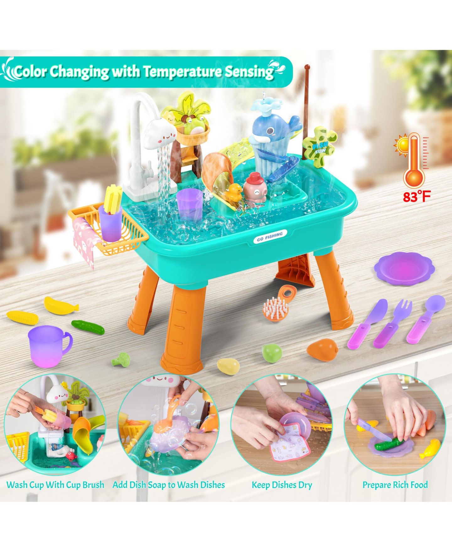 Детская игрушка GNUADZ Kids Water Table, 3 in 1 Electric Activity Table, Ages 3+, цвет: Зелёный — фото 4