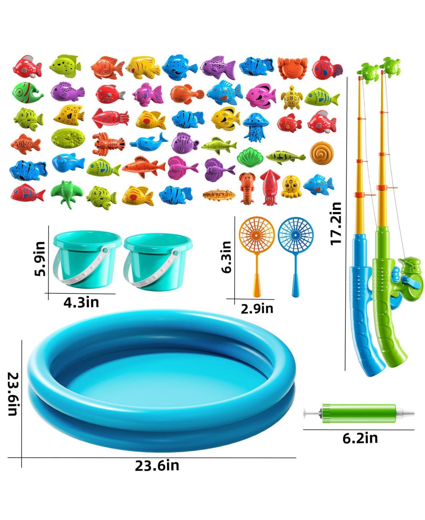 Детские игрушки GNUADZ 60-Piece Magnetic Fishing Inflatable Pool Game Set, Ages 5+, цвет: Разноцветный — фото 2