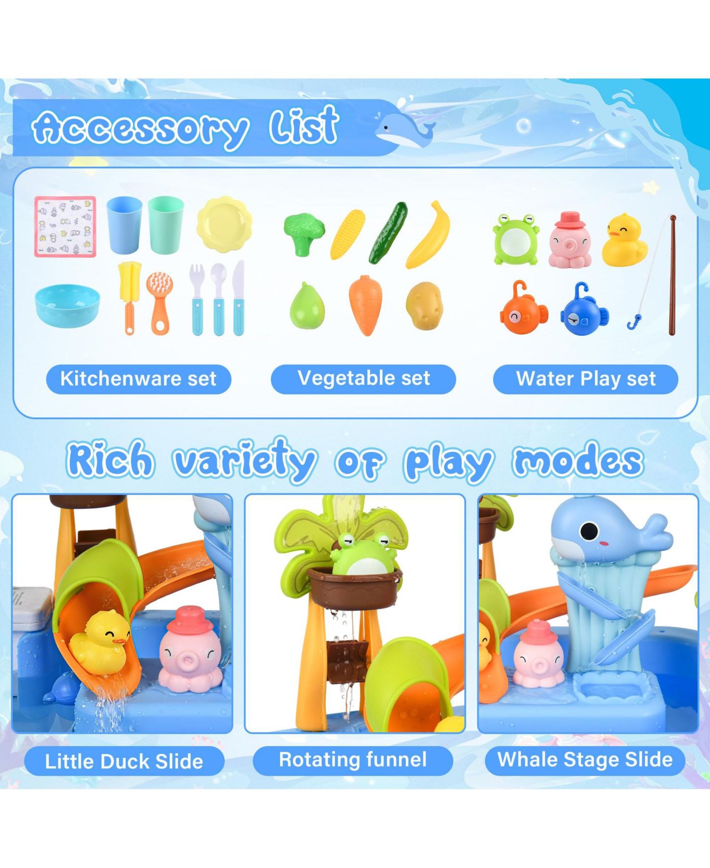 Детская игрушка GNUADZ 4-in-1 Adjustable Height Sand Water Table, Ages 3+, цвет: Синий облачный — фото 4