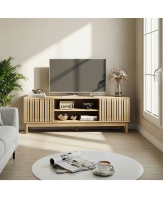  Fluted TV Stand, Mid Century Modern Entertainment Center with Storage Space, Media Console Table for Living Room