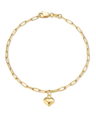 Heart Charm Paperclip Chain Bracelet in 14K Gold
