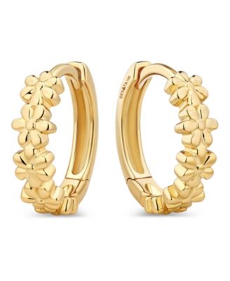 Daisy Flower Hoop Earrings in 14K Gold