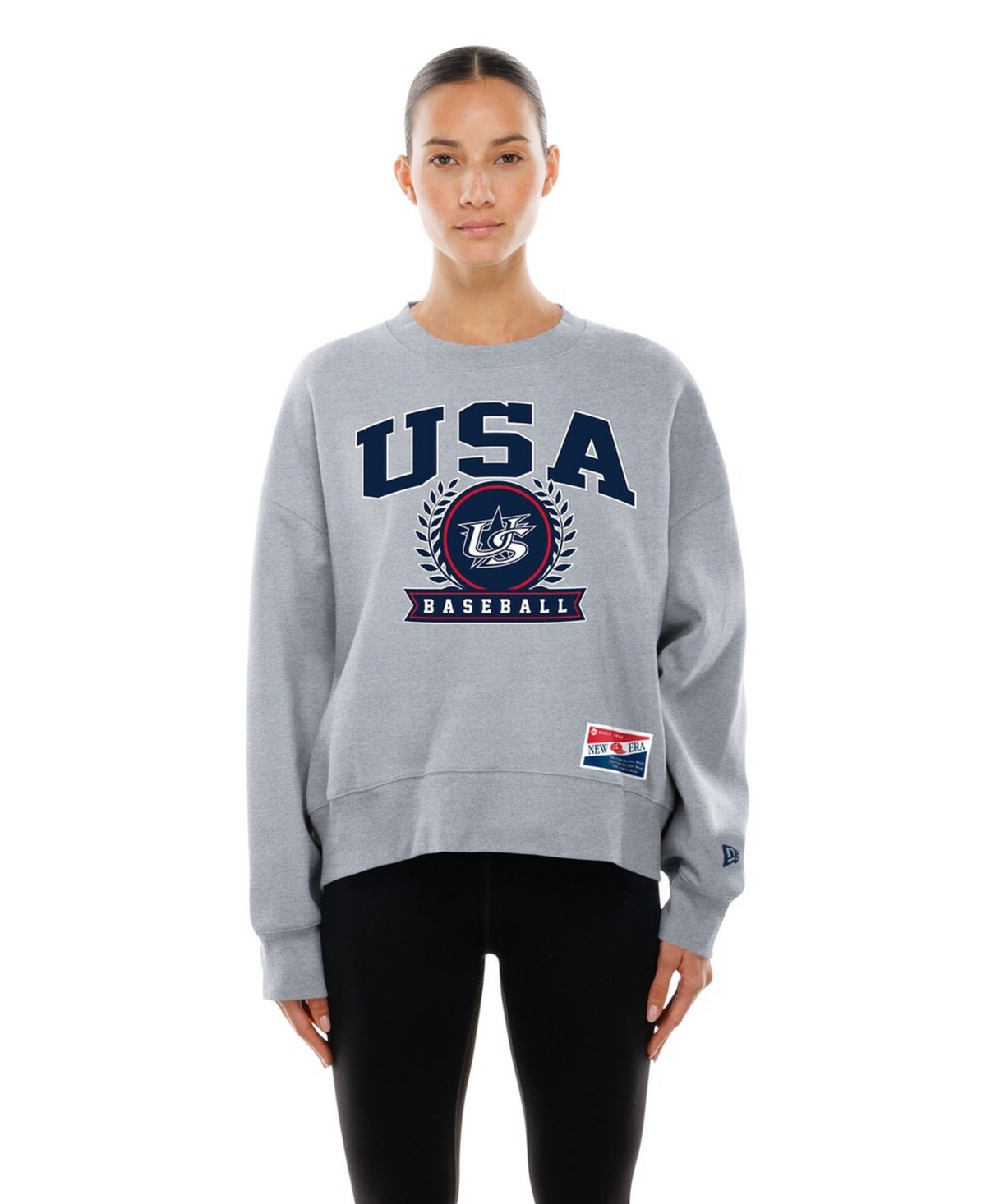 New Era Women's Gray Usa Baseball 2026 World Baseball Classic Mineral Wash Dolmen Sleeve Fleece Sweatshirt - Gray