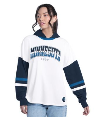 Women's White/Navy Minnesota Timberwolves Key Player Oversized Hooded Long Sleeve T-Shirt
