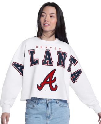 Women's White Atlanta Braves Bleachers Cropped Pullover Sweatshirt