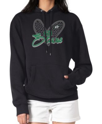 Women's Black Dallas Stars Animal Print Heart Fleece Pullover Hoodie