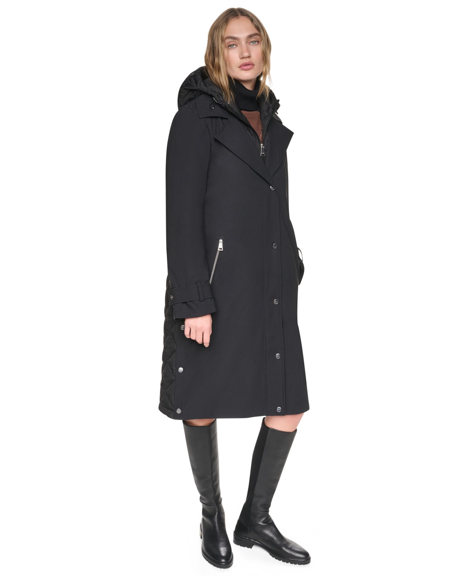 Women's Belted Trench with Hooded Bib Coat