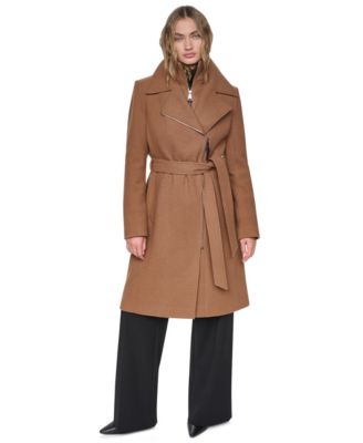 Women's Wool Belted Wrap Coat with Bib