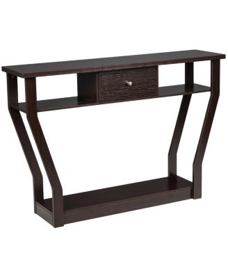 Slim Sofa Console Accent Table with Drawer and Tiered Shelves