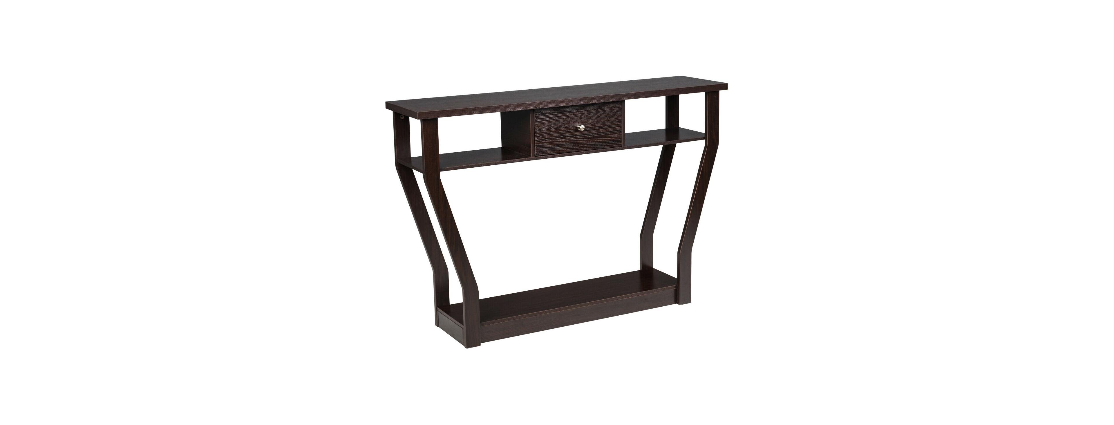 Gouun Slim Sofa Console Accent Table with Drawer and Tiered Shelves