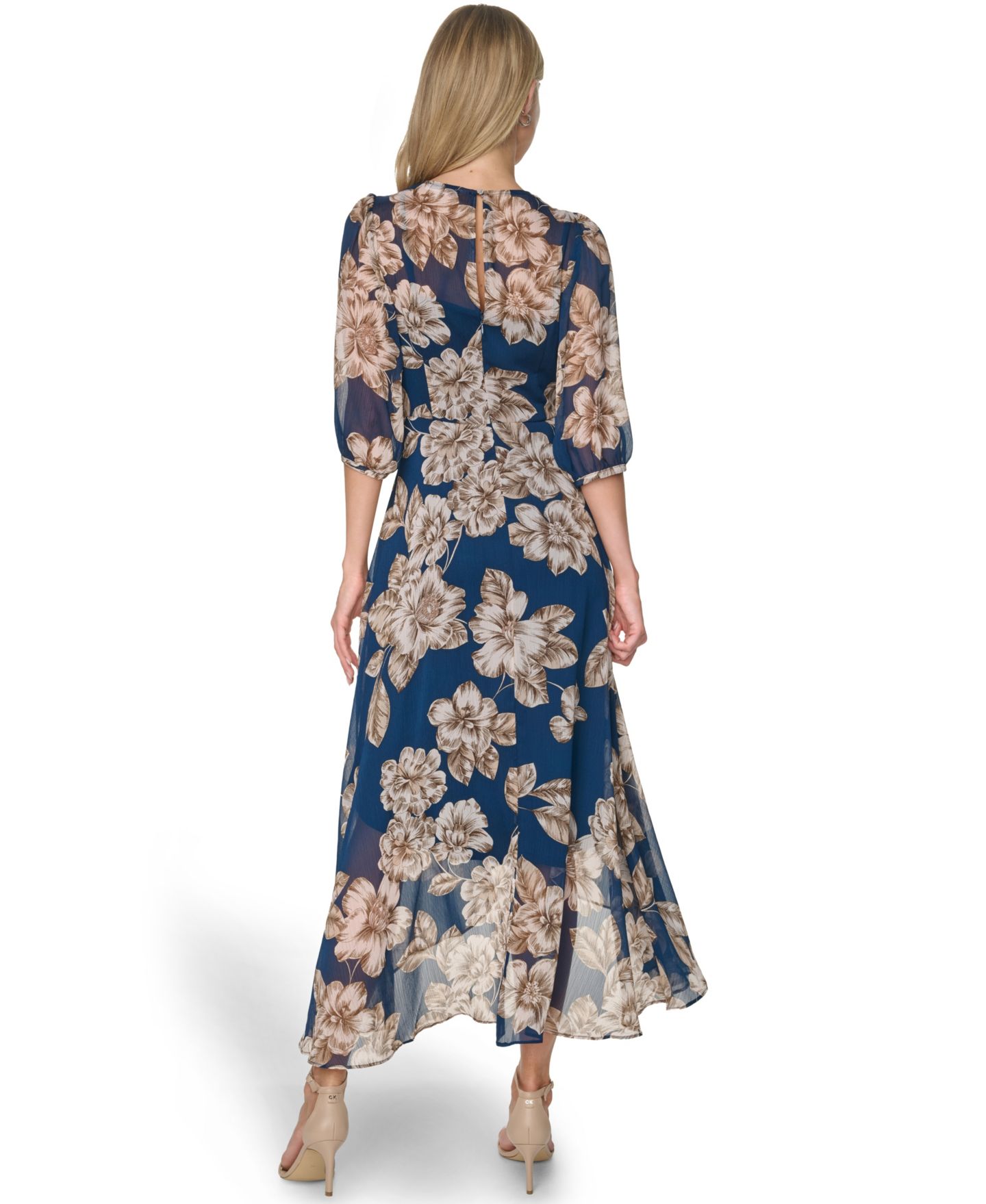 Женское платье Calvin Klein Floral Chiffon V-Neck Midi, цвет: Разноцветный — фото 5